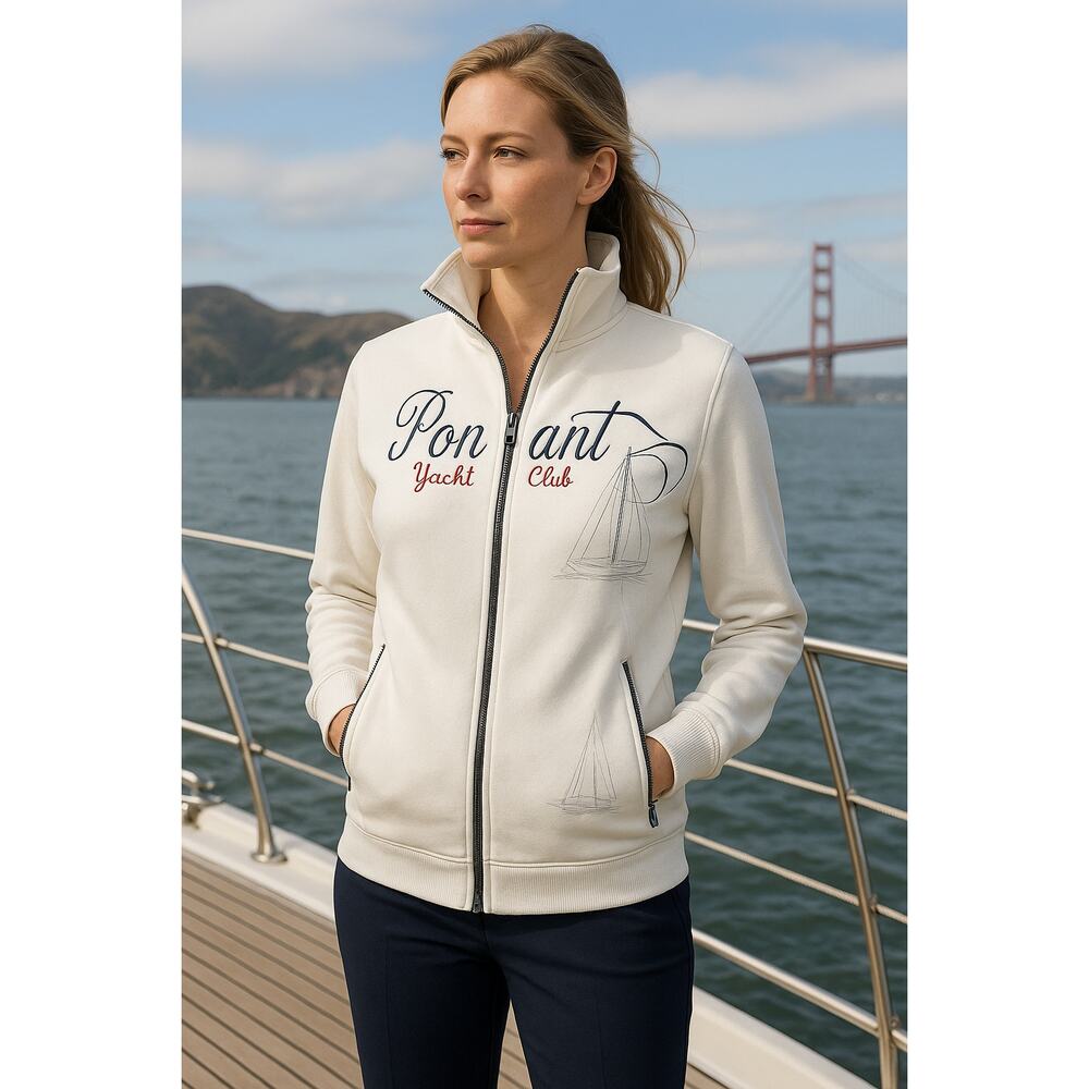 Compagnie Du Ponant Full Zip Yacht Club Nautical White Jacket Embroidery Sz S